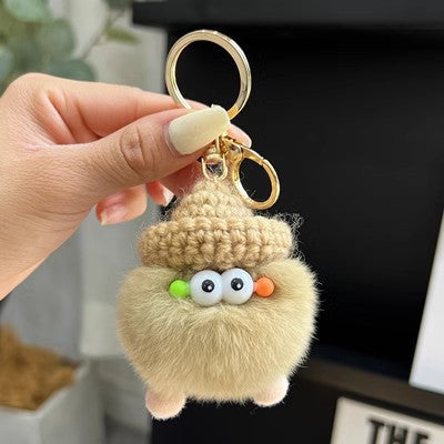 Cute Real Rabbit Fur Coal Ball Keychain Bag Charm