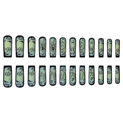 Halloween Ghost Green Matte Comic Tombstone Nail Tips