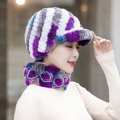 Warm Real Rabbit Fur Cap & Scarf Set - Stylish Winter Wear