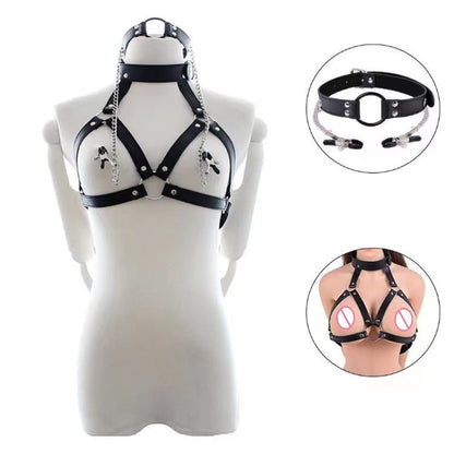 Gag Ring Breast Clamp Bust Bandage Set