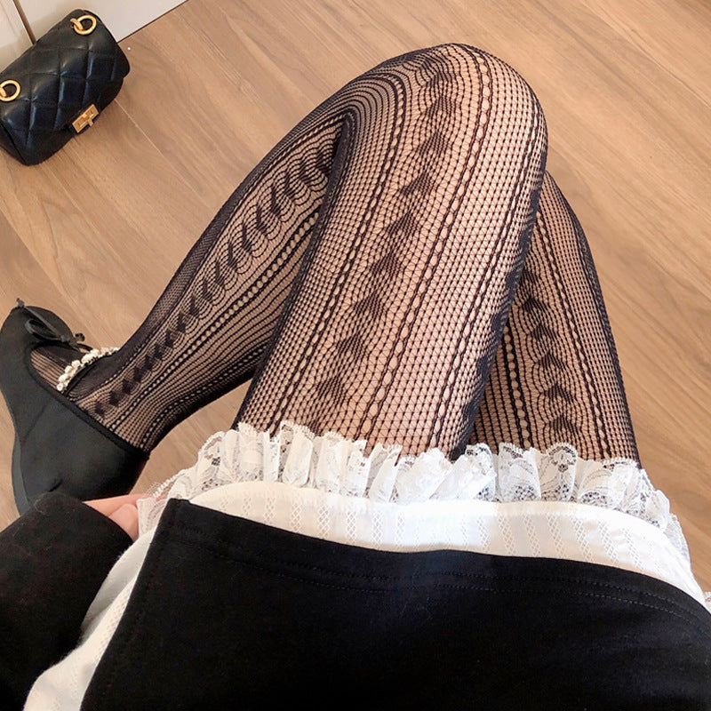 Sexy Jacquard Fishnet Love Striped Mesh Lace Hollow Pantyhose pantyhose