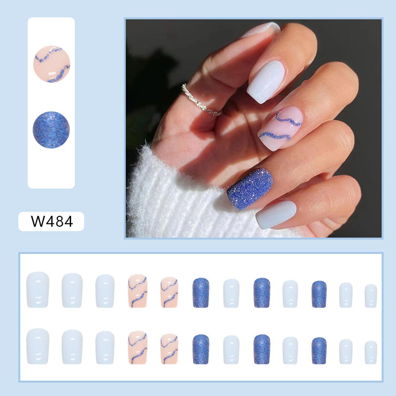 Summer Fresh Light Blue Medium Long Euro Fake Nails-Homeunderwear