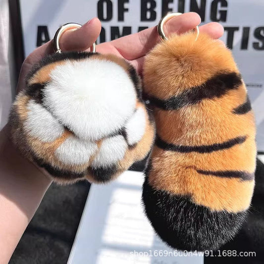 Cute Otter Rabbit Fur Tiger Tail Keychain Plush Gift