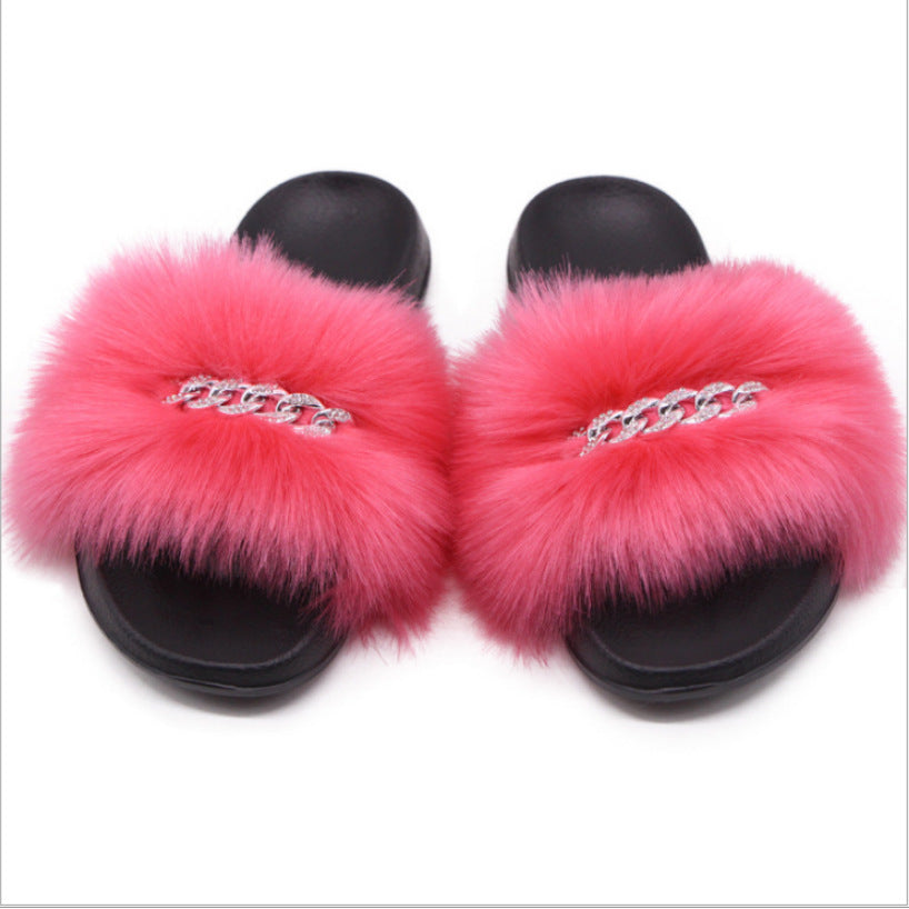 Womens Fuzzy Slippers, Fox Fur Inspired Sandals