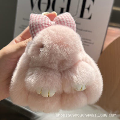 Real Fur Lying Rabbit Bag Charm Keychain