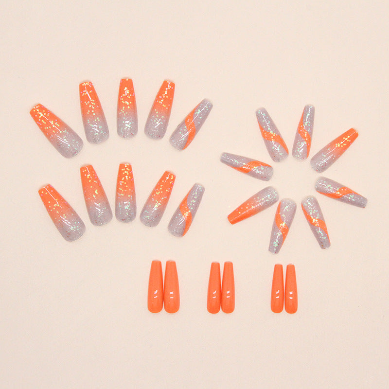 Long Ballet Flashy Orange Gradient Nails, Sweet Style