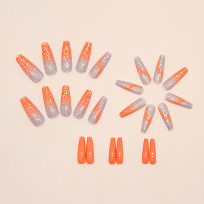 Long Ballet Flashy Orange Gradient Nails, Sweet Style