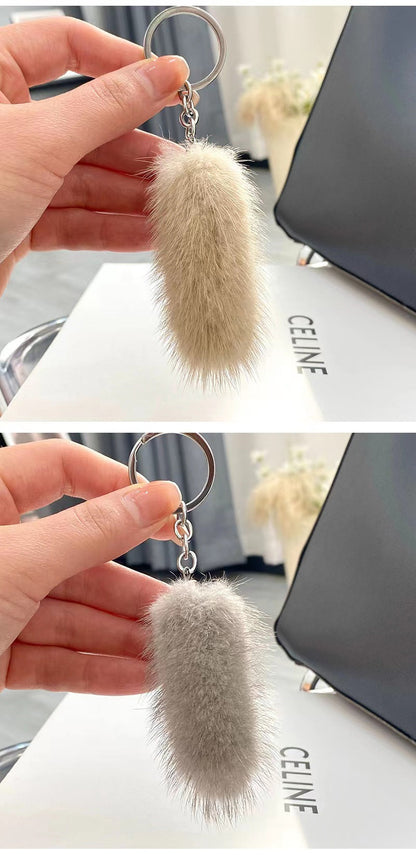 Cute Mini Real Mink Fur Tail Keychain Car Accessory