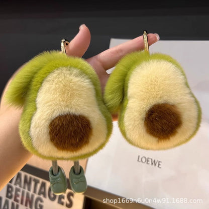 Cute Avocado Otter Fur Keychain Plush Toy Bag Charm