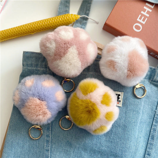 Cute Cartoon Cat Paw Fur Keychain Accessory