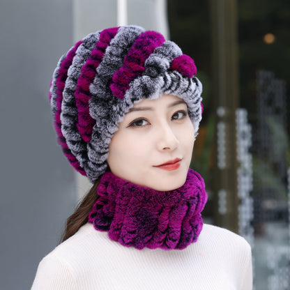 Warm Real Rabbit Fur Winter Hat for Seniors