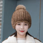 Winter Mink Fur Hat with Fox Pom Pom - Stylish & Warm