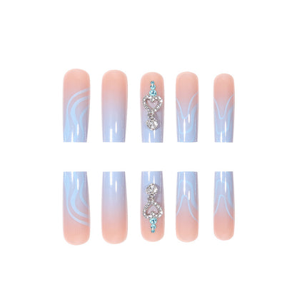 Long Wearable Nail Extensions with Crystal Accent