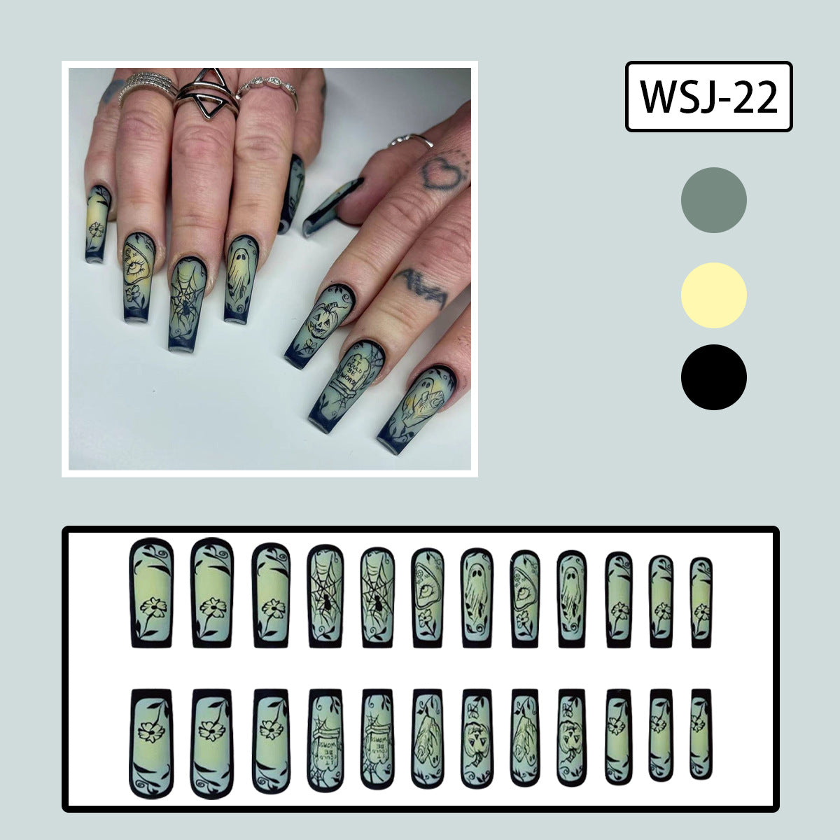 Halloween Ghost Green Matte Comic Tombstone Nail Tips