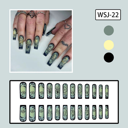 Halloween Ghost Green Matte Comic Tombstone Nail Tips