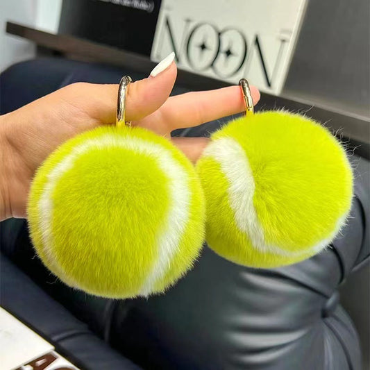 Cute Real Rabbit Fur Tennis Ball Keychain & Bag Charm