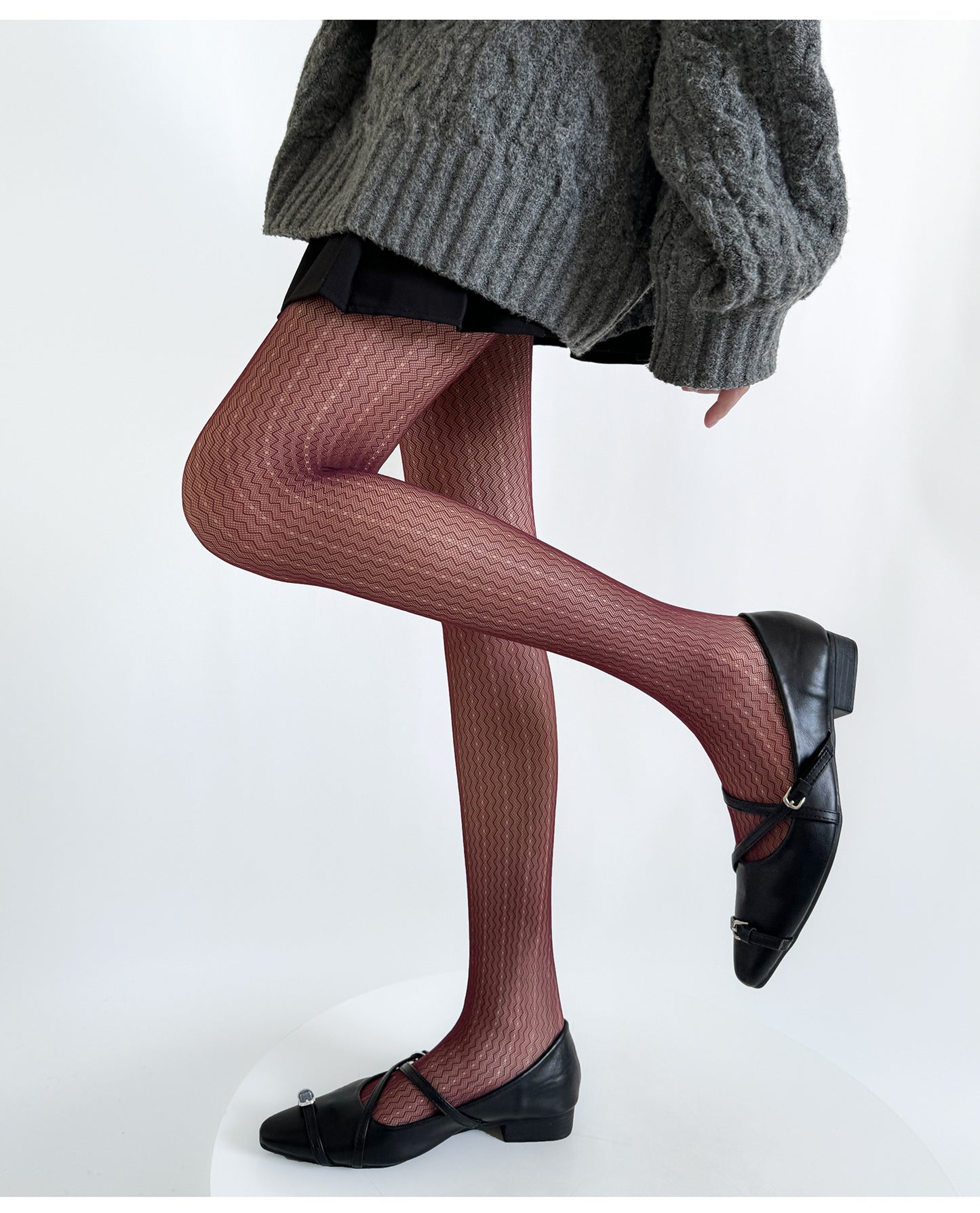Autumn High Elastic Water Ripple Hollow Vertical Pattern Retro Pantyhose