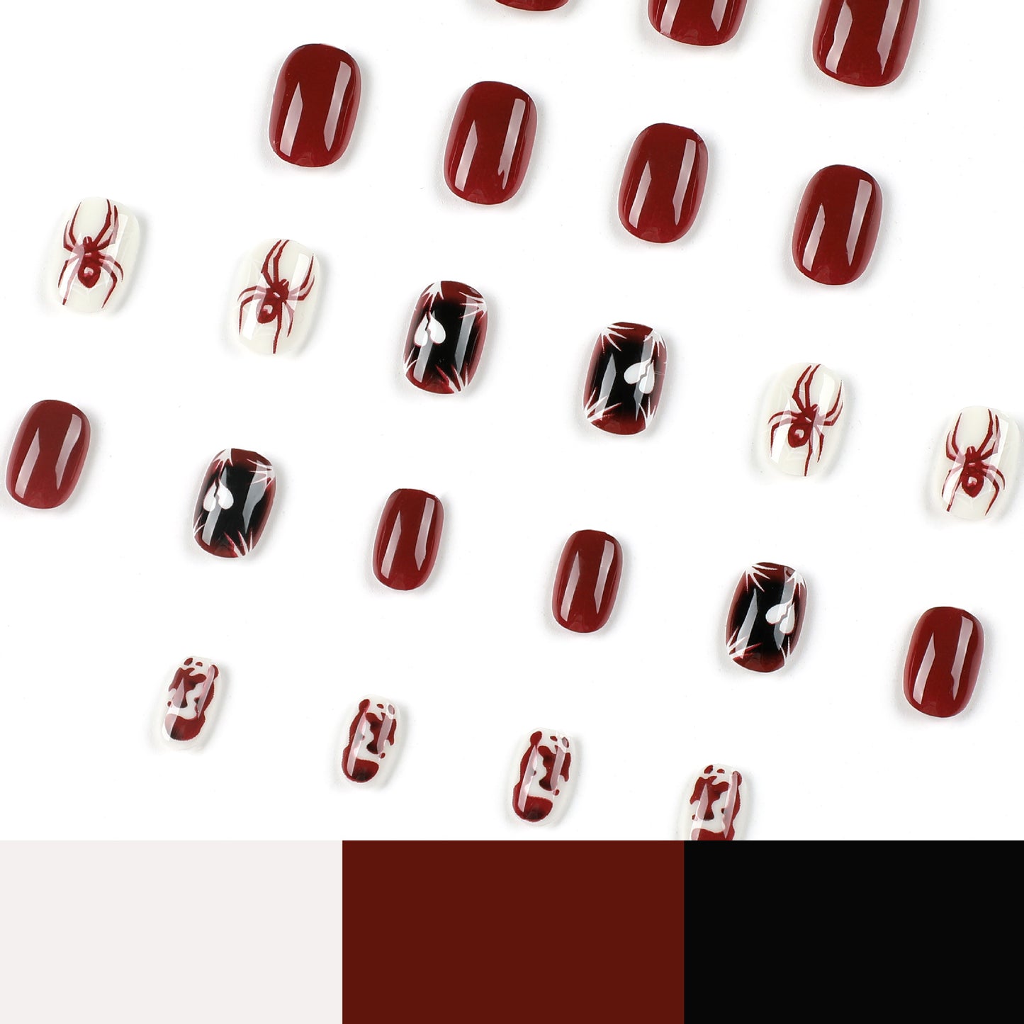 Wholesale Red-White Contrast Nail Art Tips with Heart and Spider Designs-Homeunderwear