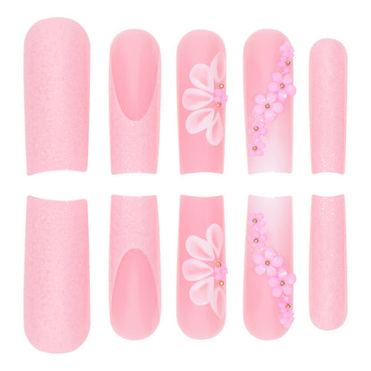 Long Floral Nail Extensions, Sweet Detachable Manicure