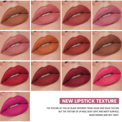 14-Color Matte Lip Lacquer - Non-Transfer, Long-Lasting, Velvety Finish