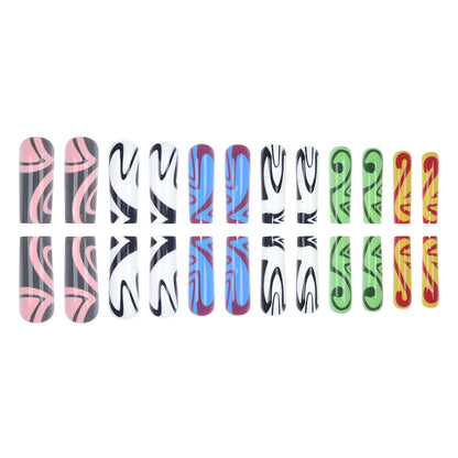 24-Piece Long Graffiti Geometric Nail Extensions, Detachable