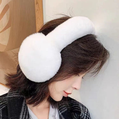 Cute Winter Real Rabbit Fur Ear Muffs - Foldable & Warm