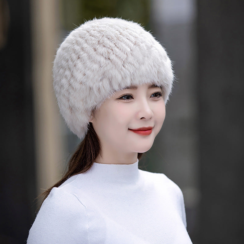 Warm Snow Rabbit Fur Ear Flap Hat & Scarf Set