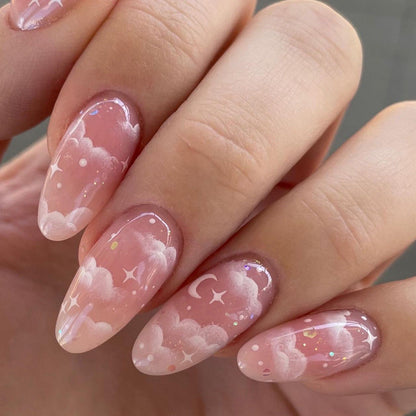 Pink Cloud Stars and Moon Nail Extensions