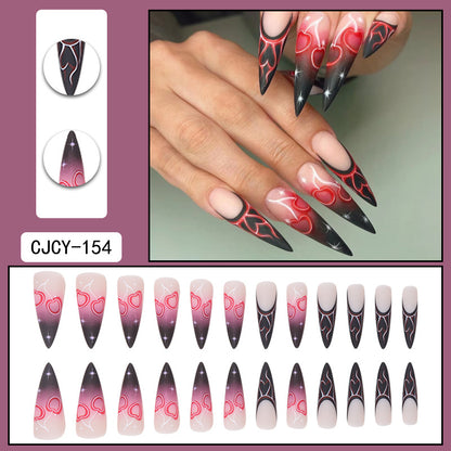 Long Pointed Gothic Halloween Nail Extensions, Dark Style