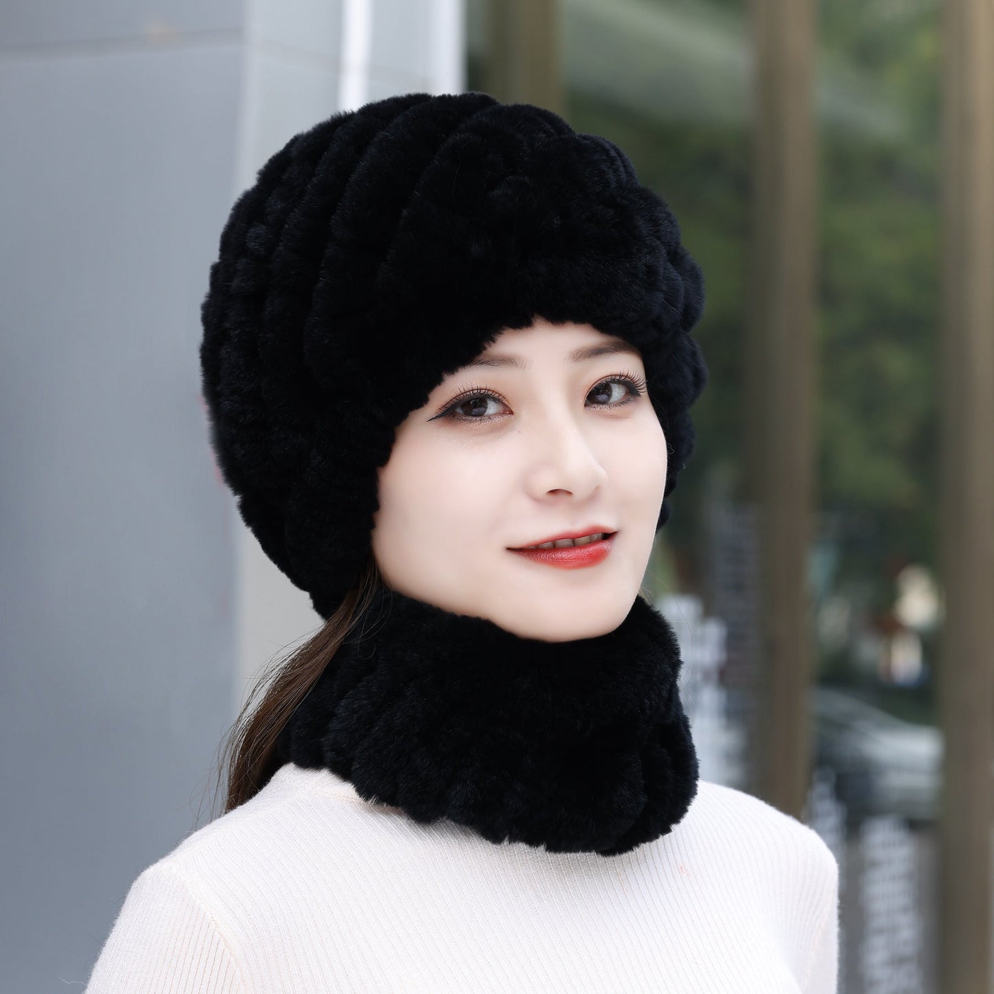 Warm Real Rabbit Fur Winter Hat for Seniors