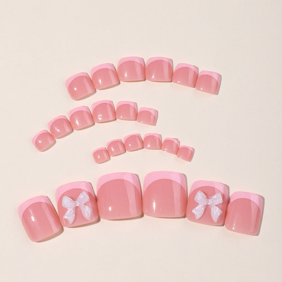 Wholesale Pink French Toe Nails with Bow