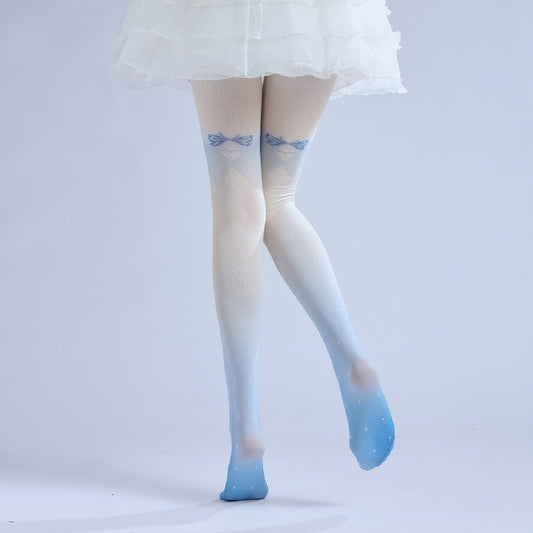 Bow JK with Leggings Gradual Change Blue Print Pantyhose