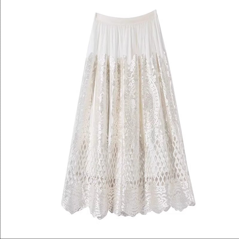 Hollow Out Embroidered Mesh Embroidered Skirt