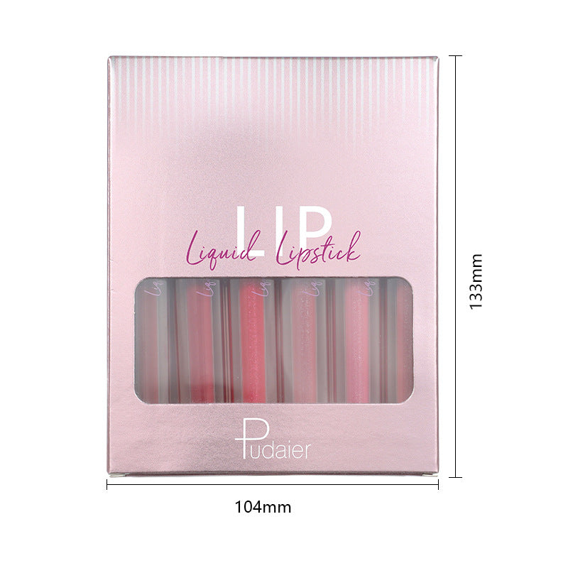 Pudaier Matte and Shimmer Lip Lacquer - Hydrating, 6-Color Set