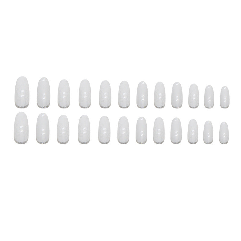 Mid-Length Oval Reverse French Nails with White Shell Fragments