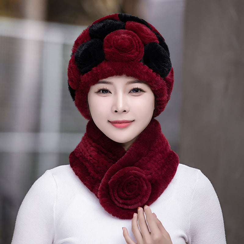 Winter Rex Rabbit Fur Ear Flap Hat & Scarf Set