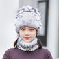 Warm Real Rabbit Fur Ear Flap Hat & Scarf Set