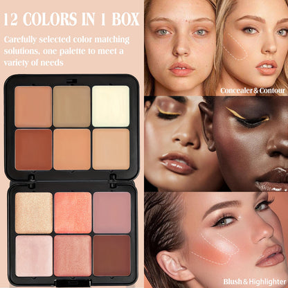 New Fashion12-Color Metal Compact - Blush, Highlighter, Concealer-homeunderwear