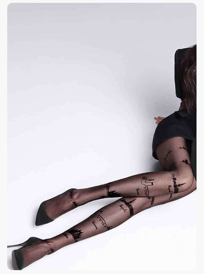 Sexy Trend City Castle Printed Ultra-thin Pantyhose