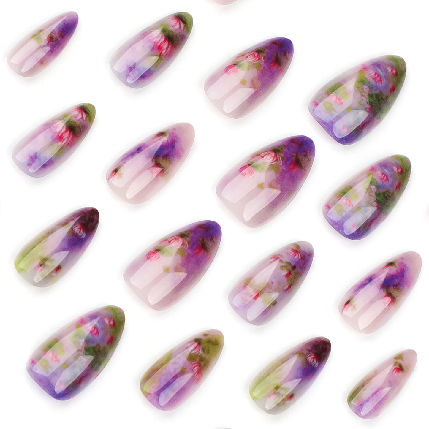 Summer Lotus Gradient Nails, Short Almond Shape