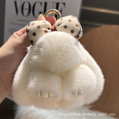 Real Fur Lying Rabbit Bag Charm Keychain