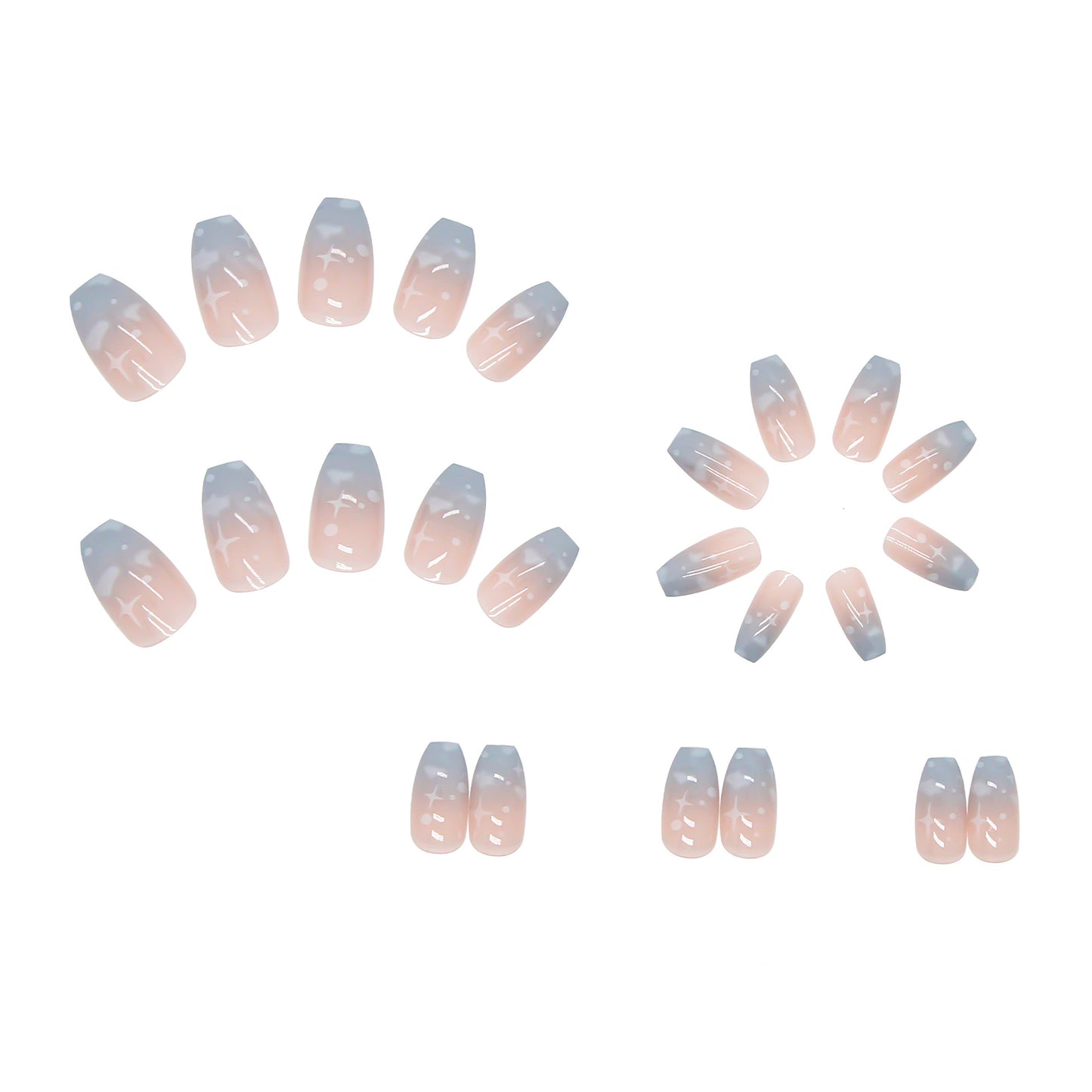 24 Detachable Sky & Cloud Ballet Nail Tips