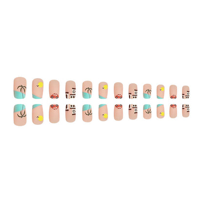 Summer Beach Short Square Nails - Seagull Design