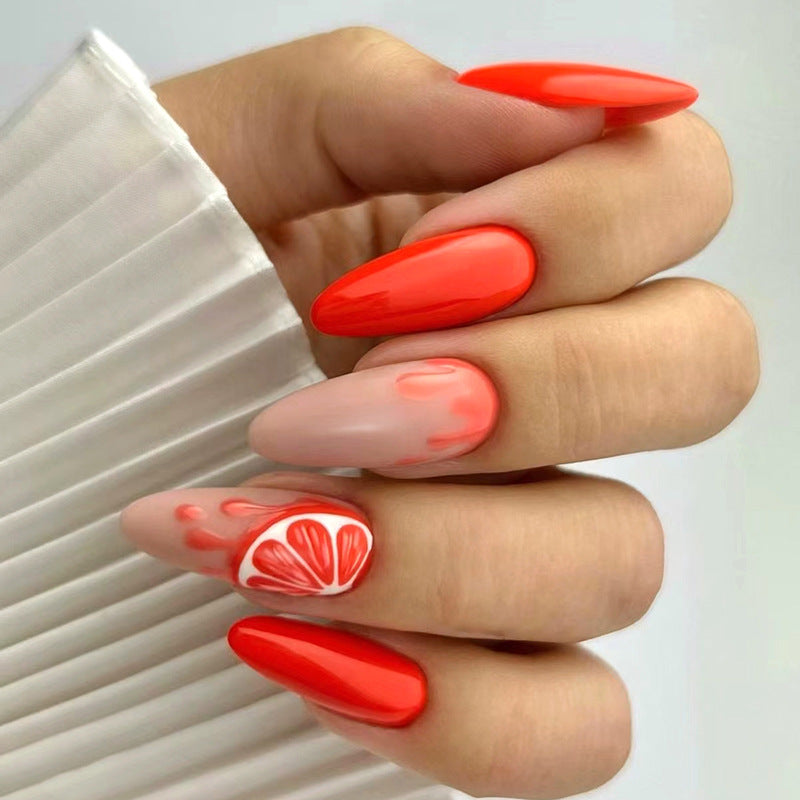 Almond Nails Chic Ins-Style Orange Honeydew Red Summer-Homeunderwear