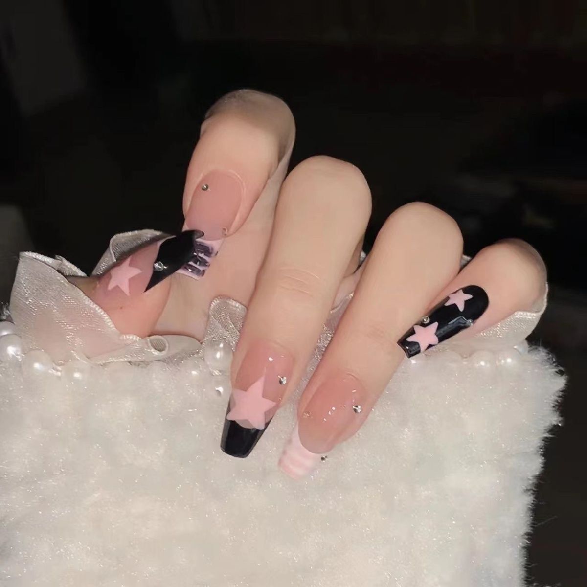 Millennial Pink French Star Press-On Nails - Removable