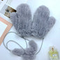 Cute Real Rabbit Fur Mittens - Winter Neck Strap Gloves"