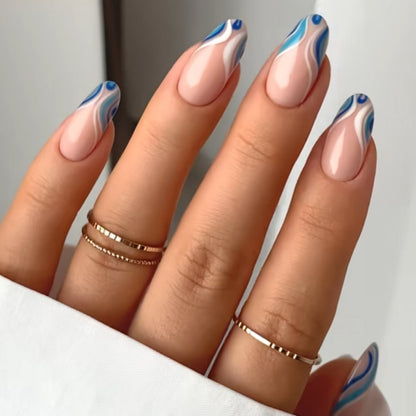 Wholesale Blue White Ombre French Wave Nail Tips