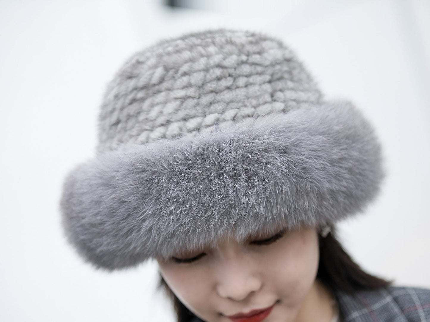 Warm Mink Fur Hat with Fox Pom Pom - Ear Flap Design