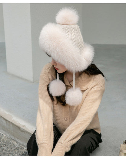 Winter Fox Fur Lined Beanie - Cozy & Cute Earflap Hat