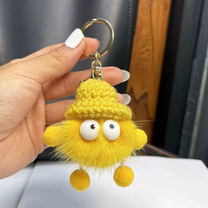 Cute Fuzzy Coal Ball Charm - Keychain & Bag Accessory